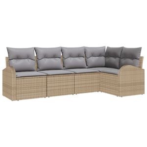 vidaXL Gar&eth;s&oacute;fa sett me&eth; p&uacute;&eth;i 5 pcs Beige og lj&oacute;sgr&aacute;r p&oacute;l&yacute;rattan