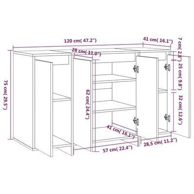 vidaXL Skenkur Reyklituð Eik 120x41x75 cm Samsettur Viður