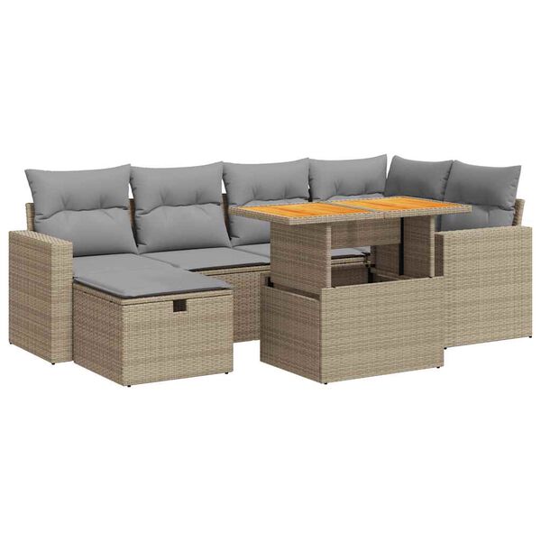 vidaXL 8 stykki gar&eth;s&oacute;fasett me&eth; p&uacute;&eth;um Beige Poly Rattan Acacia