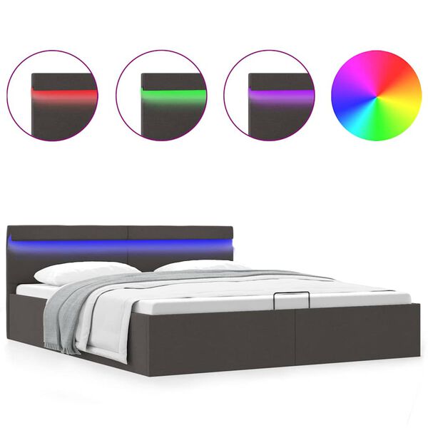 vidaXL Vökvalyft Geymslurúmgrind með LED Dökkgrátt Áklæði 160x200 cm