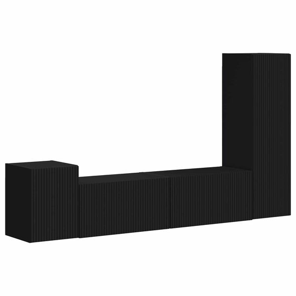 vidaXL Sj&oacute;nvarpssk&aacute;pasett Vegghengt 4 pcs Svartur Samsettur vi&eth;ur