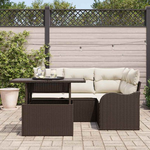 vidaXL Gar&eth;s&oacute;fa sett me&eth; p&uacute;&eth;i me&eth; kodda 5 pcs Br&uacute;nn Poly Rattan