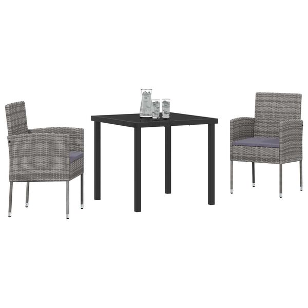 vidaXL Gar&eth;ur bor&eth;sett me&eth; p&uacute;&eth;i 3 pcs Gr&aacute;r p&oacute;l&yacute;rattan