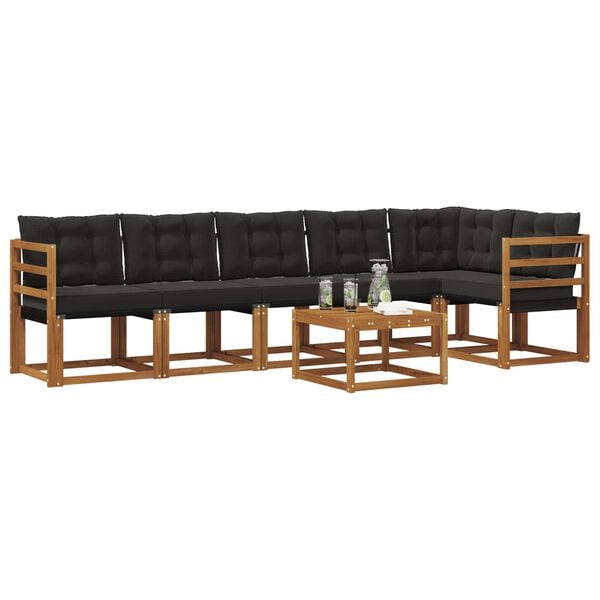 vidaXL &Uacute;ti s&oacute;fasett me&eth; p&uacute;&eth;i 7 pcs N&aacute;tt&uacute;rulegur og svartur