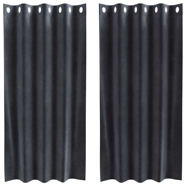 vidaXL Gardínur með gluggatjöldum 2 pcs Dökkgrár 140 x 175 cm Flauel