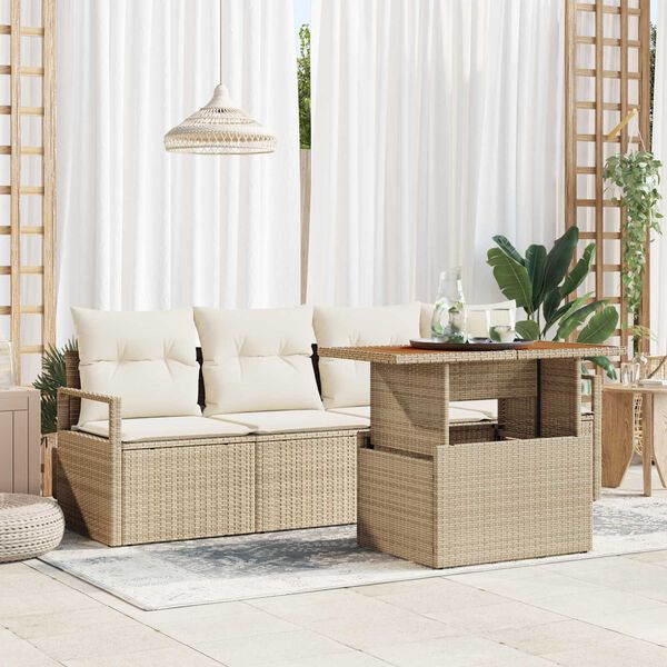 vidaXL Garðsófa sett með geymslu 5 pcs Drapplitaður Poly rattan