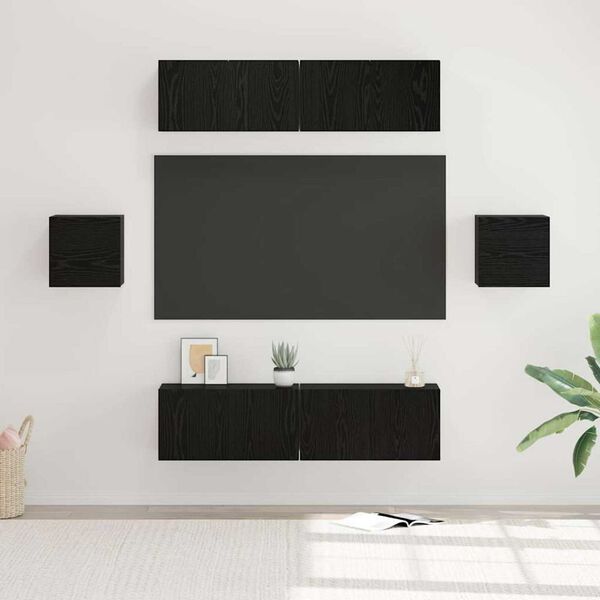 vidaXL Sj&oacute;nvarpssk&aacute;pasett Vegghengt 6 pcs Sv&ouml;rt eik Samsettur vi&eth;ur