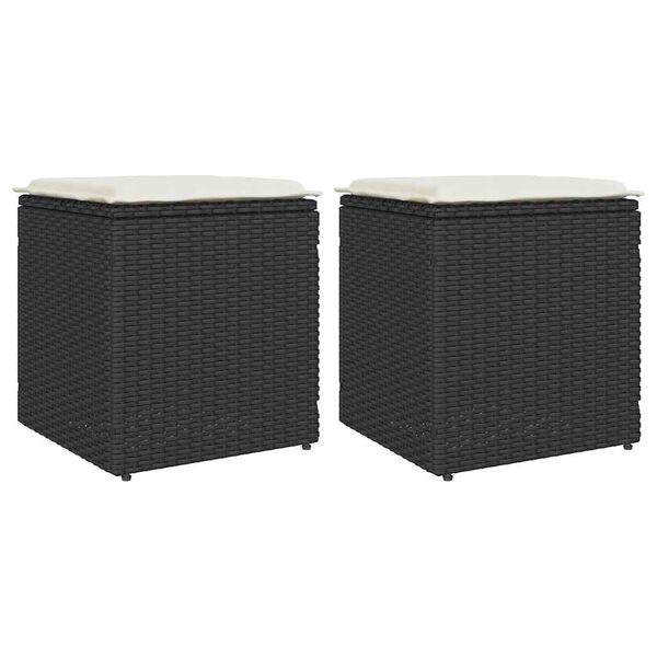 vidaXL gar&eth;st&oacute;lar me&eth; p&uacute;&eth;um 2 stk Svartur 40x40x43 cm Poly Rattan