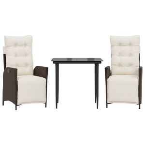 vidaXL 3 Hluta Gar&eth;bor&eth;sett me&eth; Sessum Br&uacute;nt P&oacute;l&yacute;rattan