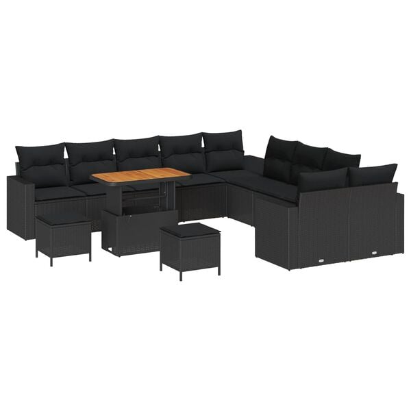 vidaXL Gar&eth;s&oacute;fa sett me&eth; p&uacute;&eth;i 17 pcs Svartur p&oacute;l&yacute;rattan