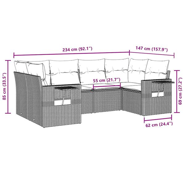 vidaXL 6 Hluta Gar&eth;s&oacute;fasett me&eth; S&aelig;tisp&uacute;&eth;um Svart P&oacute;l&yacute;rattan