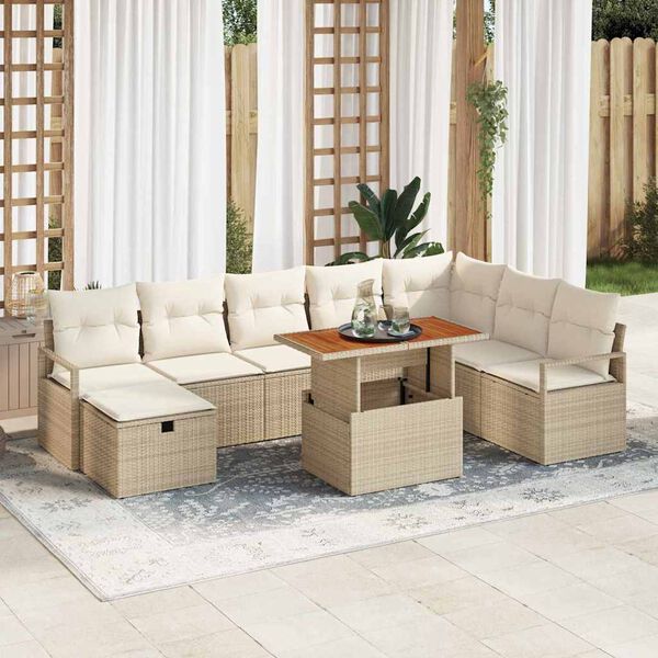 vidaXL Gar&eth;s&oacute;fa sett me&eth; p&uacute;&eth;i 9 pcs Drapplita&eth;ur Poly rattan