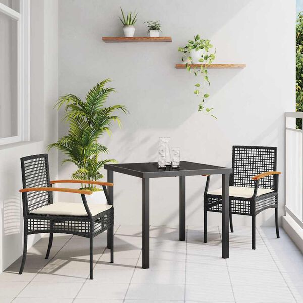 vidaXL Gar&eth;ur bor&eth;sett 3 pcs Svartur p&oacute;l&yacute;rattan