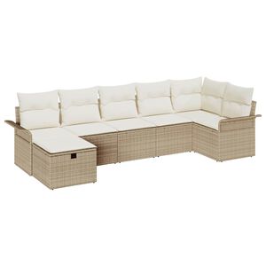 vidaXL Gar&eth;s&oacute;fa sett me&eth; p&uacute;&eth;i 7 pcs Beige og krem p&oacute;l&yacute;rattan