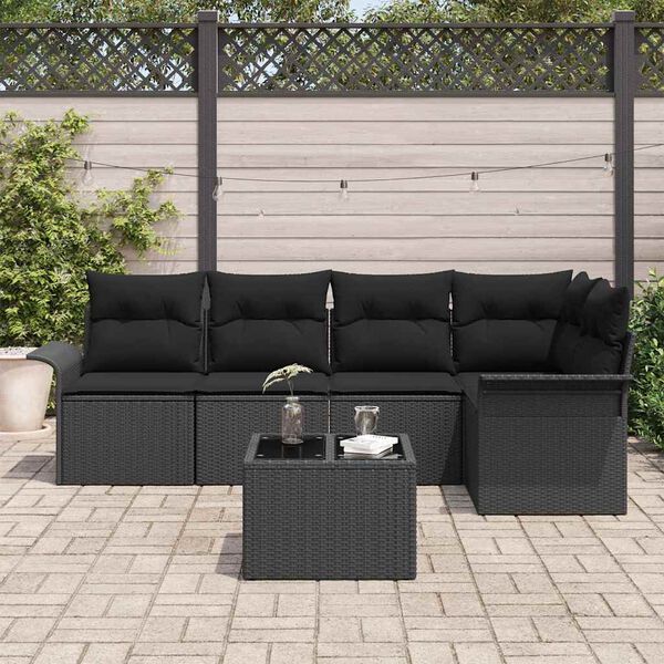vidaXL Gar&eth;s&oacute;fa sett me&eth; p&uacute;&eth;i 6 pcs p&oacute;l&yacute;rattan