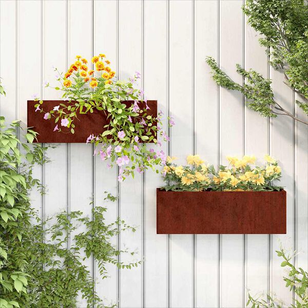 vidaXL Vegghengd Pl&ouml;ntuker 2 stk. Ry&eth;litur Corten St&aacute;l 53x10x17 cm