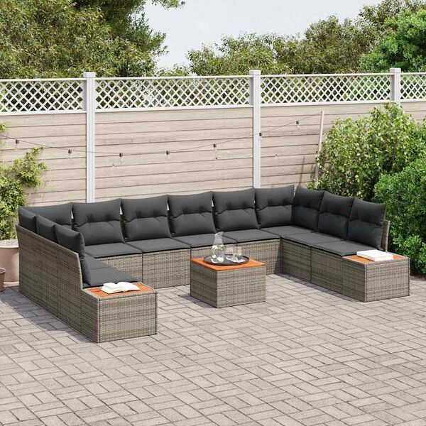 vidaXL Gar&eth;s&oacute;fa sett me&eth; p&uacute;&eth;i 11 pcs Gr&aacute;r Poly rattan