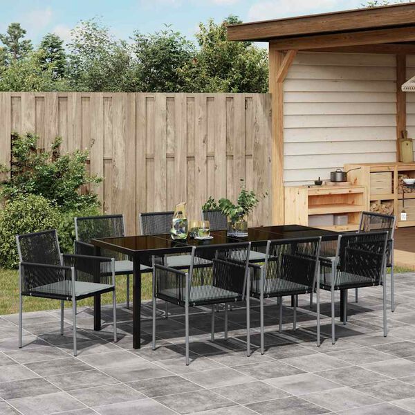vidaXL Gar&eth;ur bor&eth;sett 9 pcs Svartur PE rattan