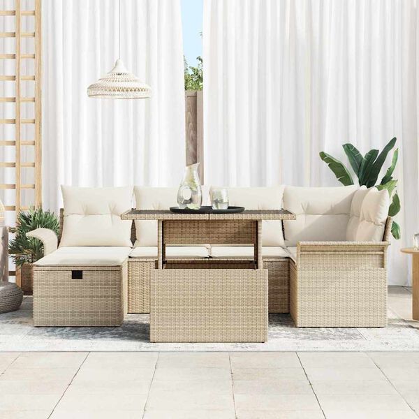 vidaXL Gar&eth;s&oacute;fa sett me&eth; p&uacute;&eth;i 7 pcs Drapplita&eth;ur Poly rattan