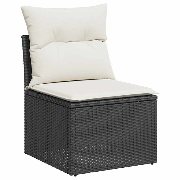 vidaXL 6 stykki gar&eth;s&oacute;fasett me&eth; p&uacute;&eth;um Black Poly Rattan Acacia