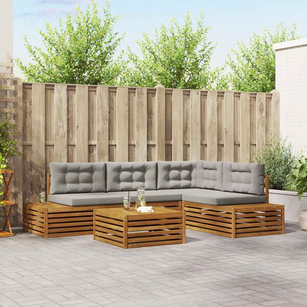 vidaXL &Uacute;ti s&oacute;fasett me&eth; p&uacute;&eth;i 5 Stykki N&aacute;tt&uacute;rulegt og Lj&oacute;st Gr&aacute;tt