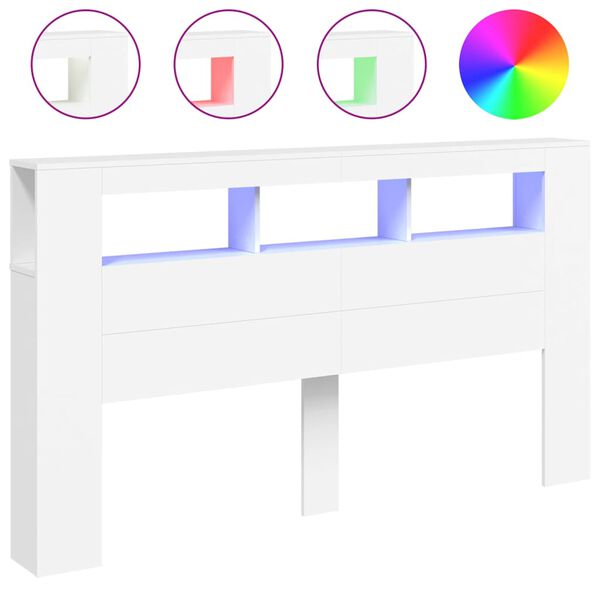 vidaXL LED Höfðagafl Hvítur 180x18,5x103,5 cm Samsettur Viður