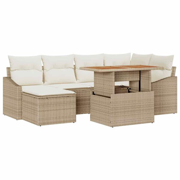 vidaXL Gar&eth;ur bor&eth;sett me&eth; p&uacute;&eth;i 7 pcs Beige og krem