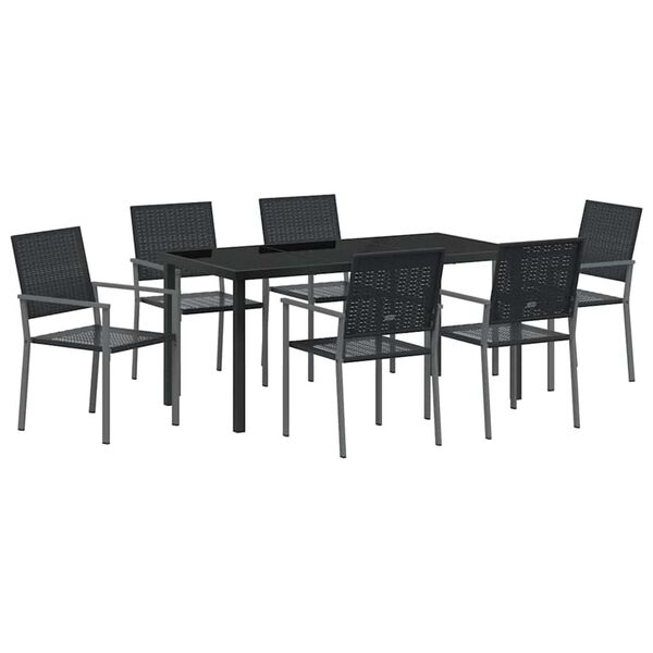 vidaXL Gar&eth;ur bor&eth;sett 7 pcs Svartur PE rattan