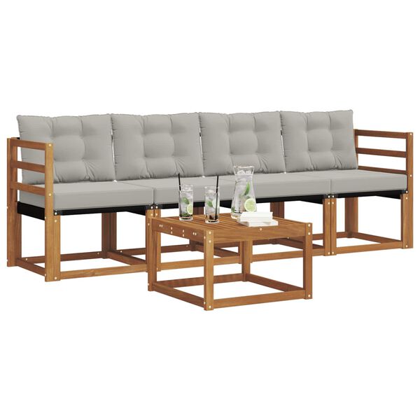 vidaXL &Uacute;ti s&oacute;fasett me&eth; p&uacute;&eth;i 5 pcs N&aacute;tt&uacute;rulegt og Lj&oacute;st Gr&aacute;tt