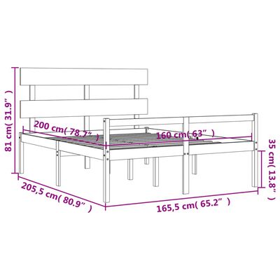 vidaXL Rúm fyrir Eldra Fólk án Dýnu 160x200 cm Gegnheil Viður