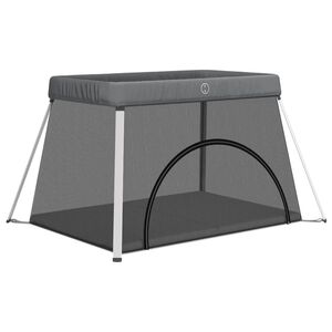 vidaXL Barnaleikgrind með Dýnu Dökkgrátt Línefni