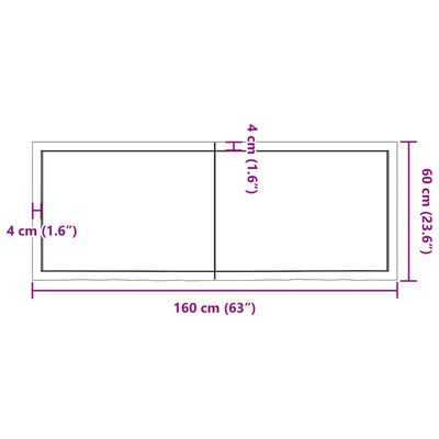 vidaXL Borðplata Dökkbrún 160x60x(2-6) cm Meðhöndluð Gegnheil Eik