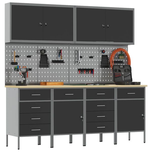 vidaXL Vinnusk&aacute;pur me&eth; sk&uacute;ffu 10 pcs Svartur Vinnslutr&eacute; og st&aacute;li