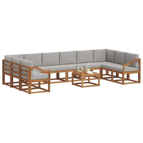 vidaXL &Uacute;ti s&oacute;fasett me&eth; p&uacute;&eth;i 11 pcs N&aacute;tt&uacute;rulegt og Lj&oacute;st Gr&aacute;tt