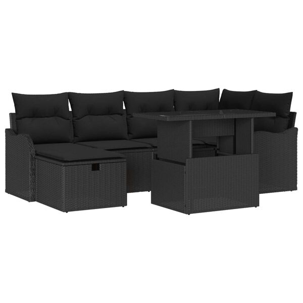 vidaXL Gar&eth;s&oacute;fa sett me&eth; p&uacute;&eth;i me&eth; geymslu 7 pcs Svartur Poly rattan