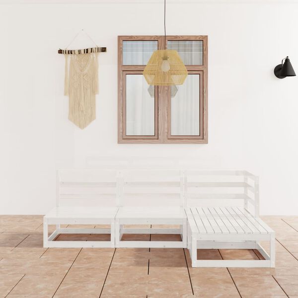 vidaXL 4 Parta Gar&eth;s&oacute;fasett Hv&iacute;tt Gegnheil Fura