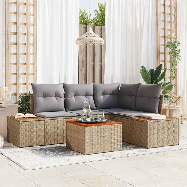 vidaXL Gar&eth;s&oacute;fa sett me&eth; p&uacute;&eth;i 5 pcs Drapplita&eth;ur Poly rattan