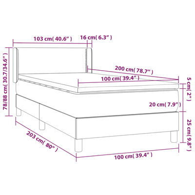 vidaXL Hólfað Springrúm Dökkgrátt 100x200 cm Tauefni