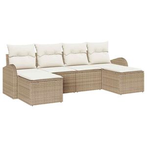 vidaXL S&oacute;fasett me&eth; p&uacute;&eth;i me&eth; geymslu 6 pcs Beige og Hv&iacute;tt p&oacute;l&yacute;rattan