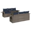 vidaXL 7 stykki gar&eth;s&oacute;fasett me&eth; p&uacute;&eth;um Gr&aacute;r Poly Rattan Acacia