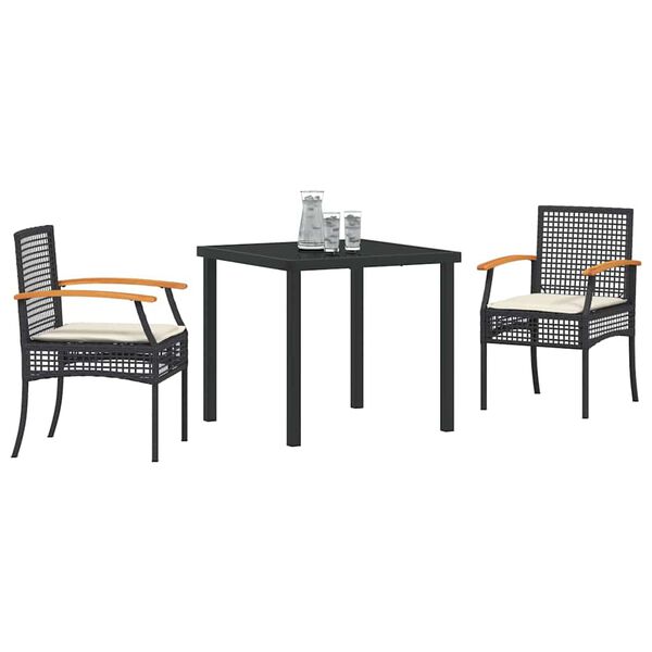 vidaXL Gar&eth;ur bor&eth;sett 3 pcs Svartur p&oacute;l&yacute;rattan