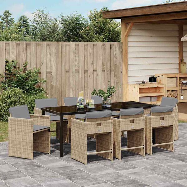 vidaXL Gar&eth;ur bor&eth;sett 9 pcs Drapplita&eth;ur p&oacute;l&yacute;rattan