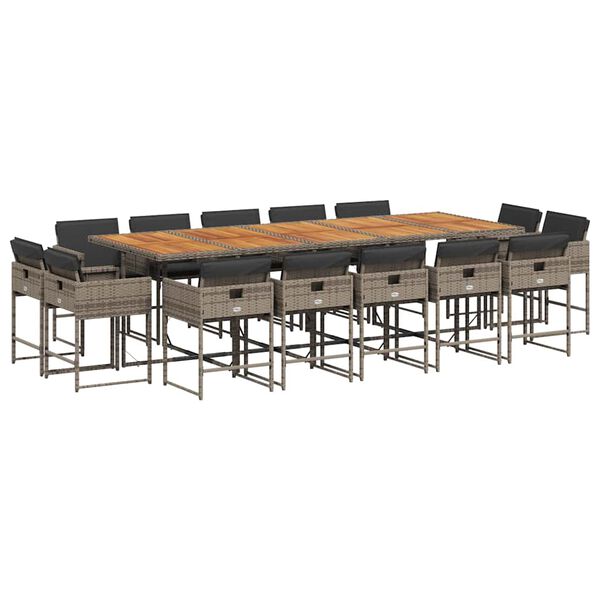 vidaXL 15 Parta Gar&eth;h&uacute;sgagnasett me&eth; Sessum P&oacute;l&yacute;rattan Gr&aacute;tt