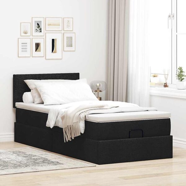 vidaXL Ottoman r&uacute;mgrind me&eth; d&yacute;nu Svartur 90x190 cm Efni