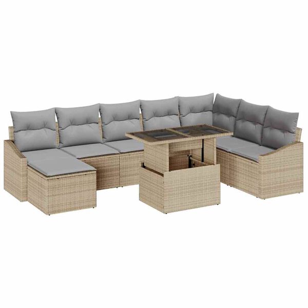 vidaXL Gar&eth;s&oacute;fa sett me&eth; p&uacute;&eth;i me&eth; geymslu 9 pcs Beige og lj&oacute;sgr&aacute;r