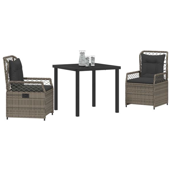 vidaXL Gar&eth;ur bor&eth;sett 3 pcs Gr&aacute;r p&oacute;l&yacute;rattan