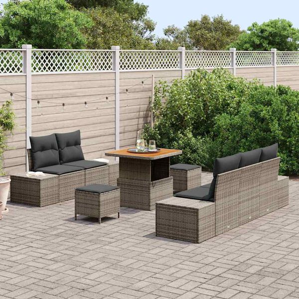 vidaXL Gar&eth;s&oacute;fa sett me&eth; p&uacute;&eth;i me&eth; geymslu 8 pcs Gr&aacute;r Poly rattan