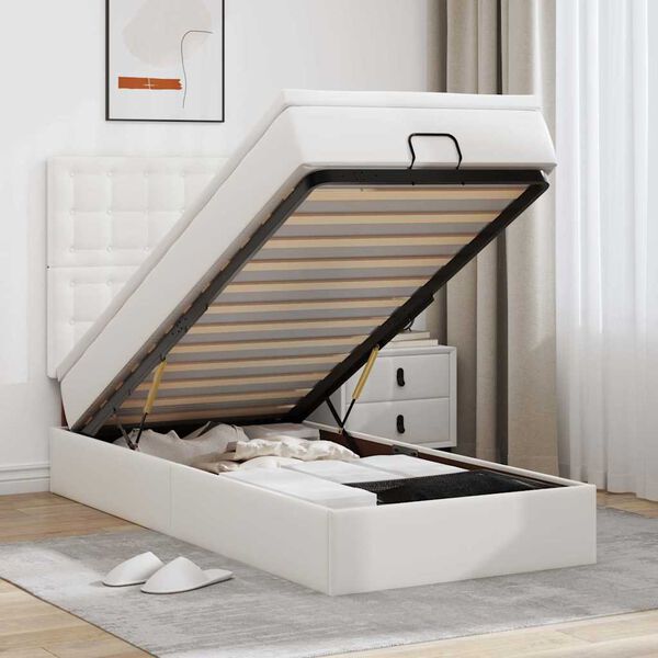 vidaXL Ottoman rúmgrind með dýnu Hvítt 90x190cm gervi leður