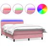 vidaXL H&oacute;lfa&eth; Springr&uacute;m me&eth; D&yacute;nu og LED Bleik 160x210 cm Flauel