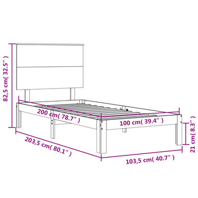 vidaXL Rúmgrind með Höfuðgafli Hvítur 100x200 cm Gegnheil viðar